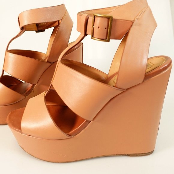 STEVE MADDEN Peach Nude Keenia T‎ Strap Wedge Sandal 8.5 Ankle Strap Peep Toe - Picture 5 of 13
